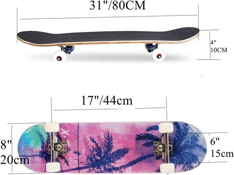 asktom Skateboards for Beginners Kids Boys Girls and Adults 31"x8" Pro Complete Skateboard 8 Layers Maple Wood, Double Kick Concave, Fascinating Cool, Solid&Durable - Image 2